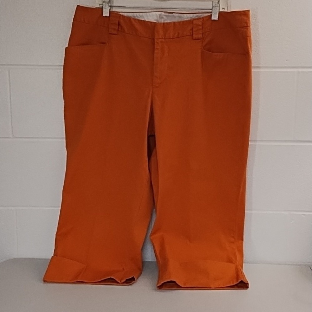 Venizia 18 Wide Cuff Stretch Cropped Trousers Smooth Back Front Pockets Orange - Picture 12 of 12